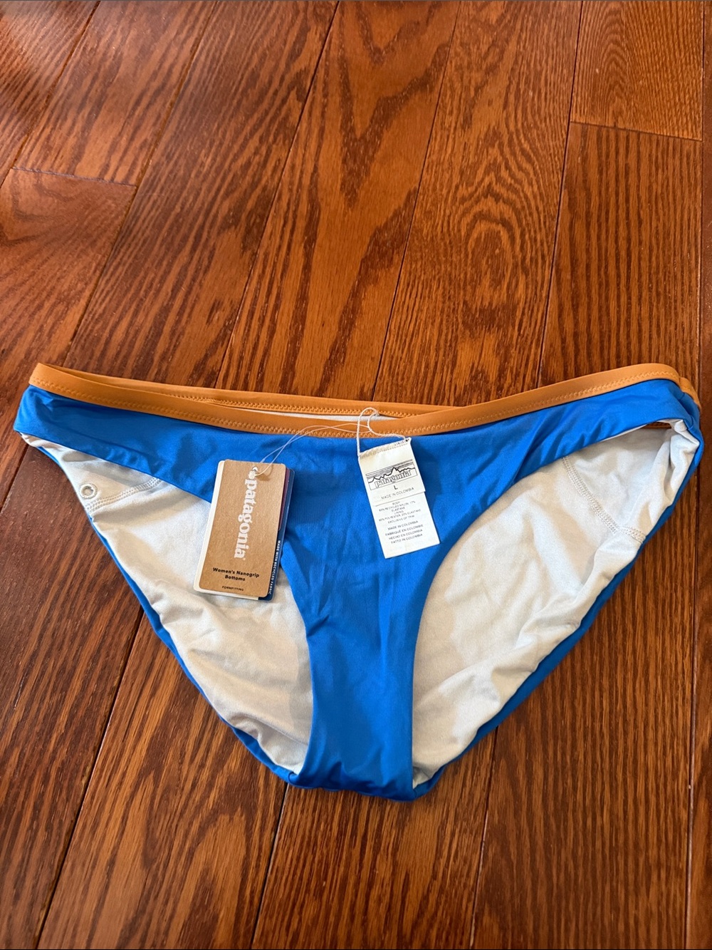 Patagonia Blue Bikini Bottom with Tan Waistband